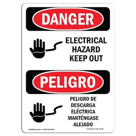Signmission Safety Sign, OSHA Danger, 10" Height, Rigid Plastic, Electrical Hazard Keep Out Spanish OS-DS-P-710-VS-1198